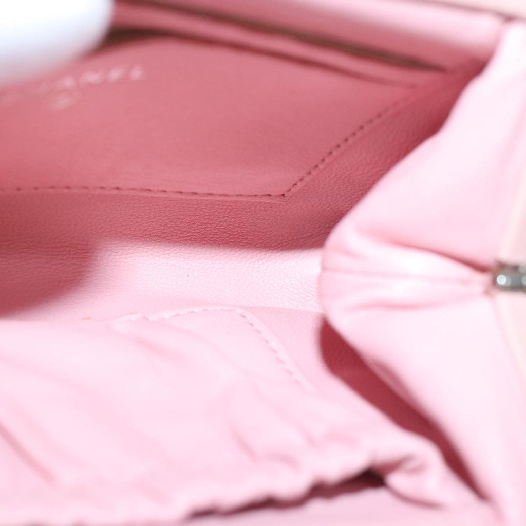 CHANEL Gamaguchi Pouch Leather Pink Silver CC bs16883