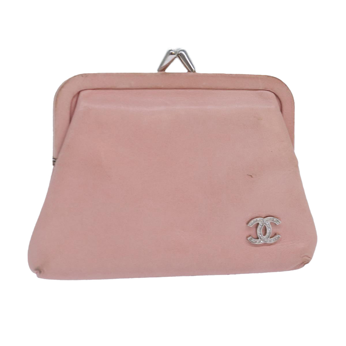 CHANEL Gamaguchi Pouch Leather Pink Silver CC bs16883