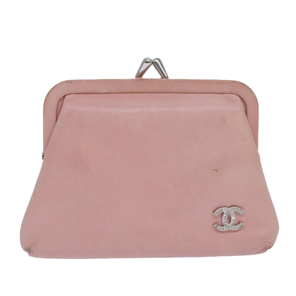 CHANEL Gamaguchi Pouch Leather Pink Silver CC bs16883