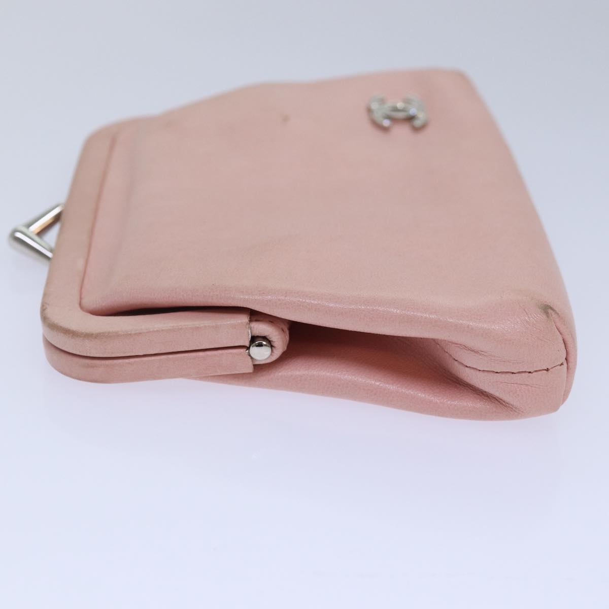 CHANEL Gamaguchi Pouch Leather Pink Silver CC bs16883