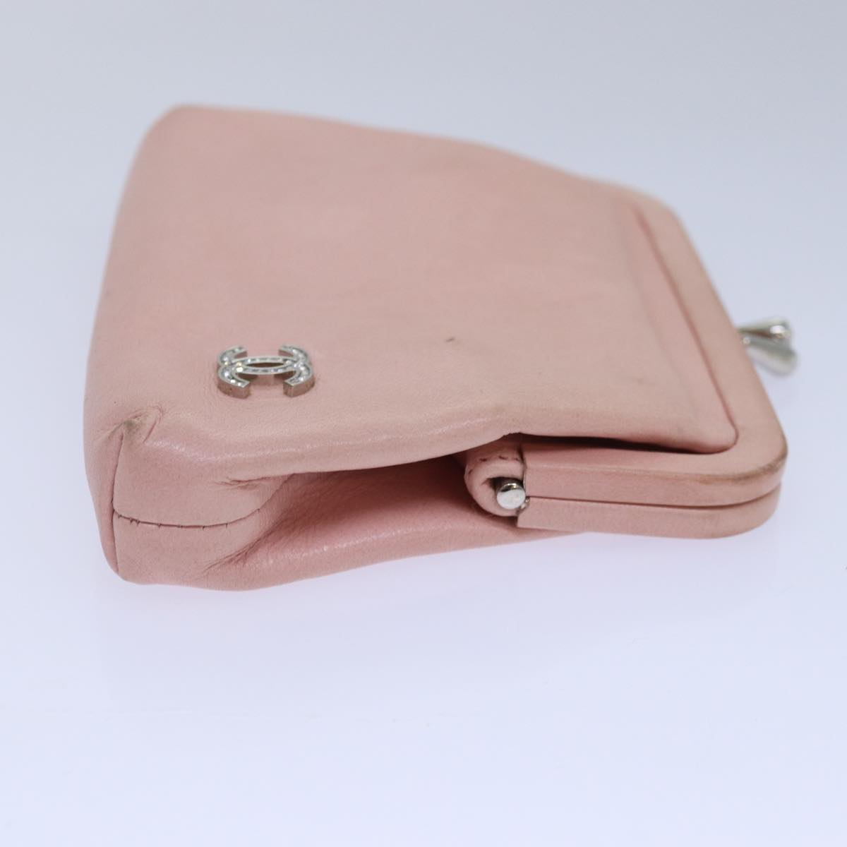 CHANEL Gamaguchi Pouch Leather Pink Silver CC bs16883