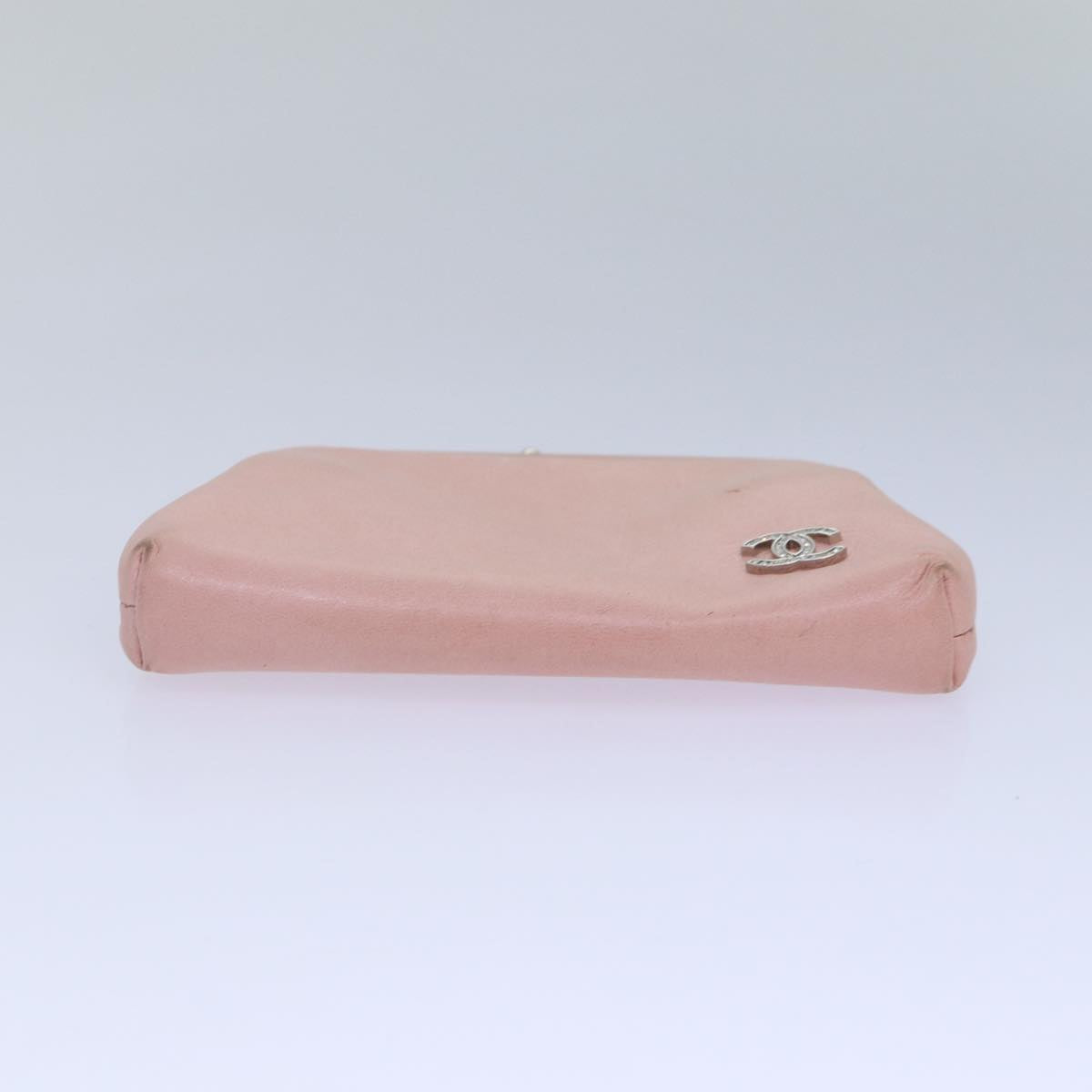 CHANEL Gamaguchi Pouch Leather Pink Silver CC bs16883