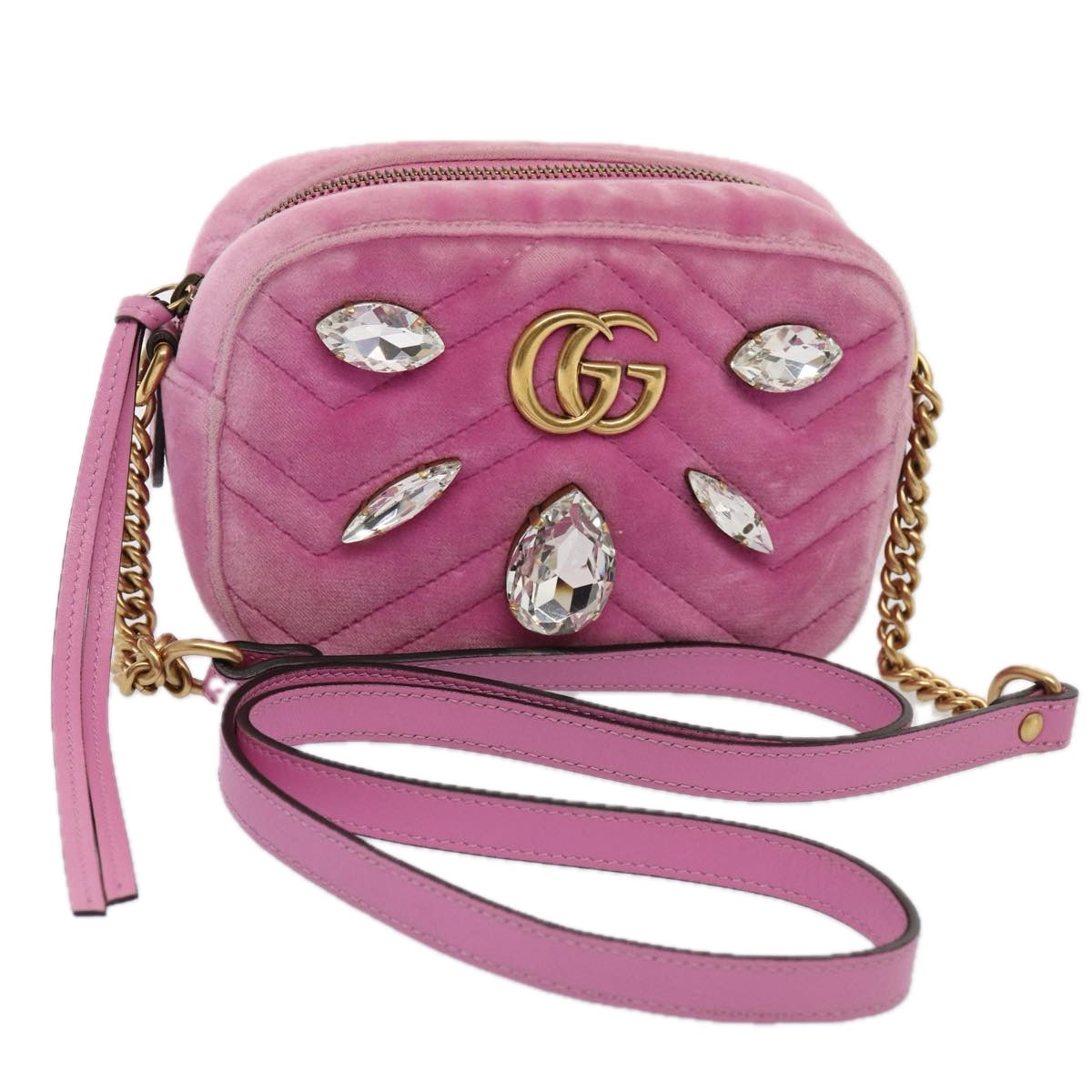 GUCCI GG Marmont Shoulder Bag Velor Pink Gold 448065 bs16891