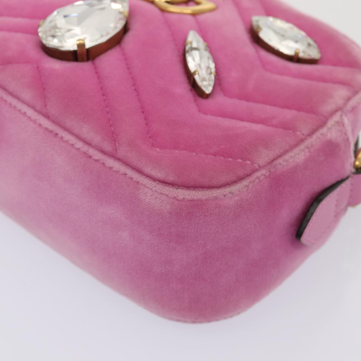GUCCI GG Marmont Shoulder Bag Velor Pink Gold 448065 bs16891