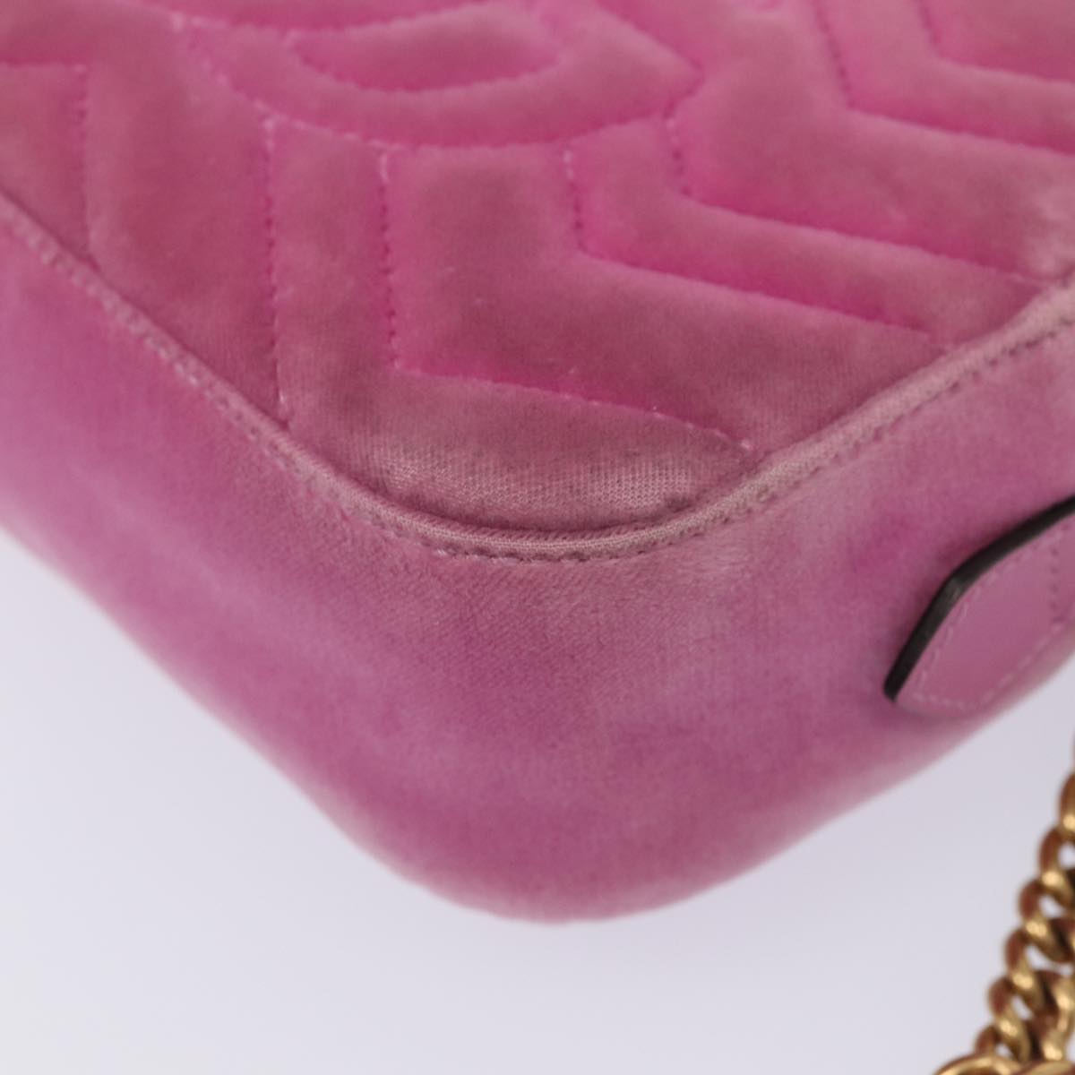 GUCCI GG Marmont Shoulder Bag Velor Pink Gold 448065 bs16891