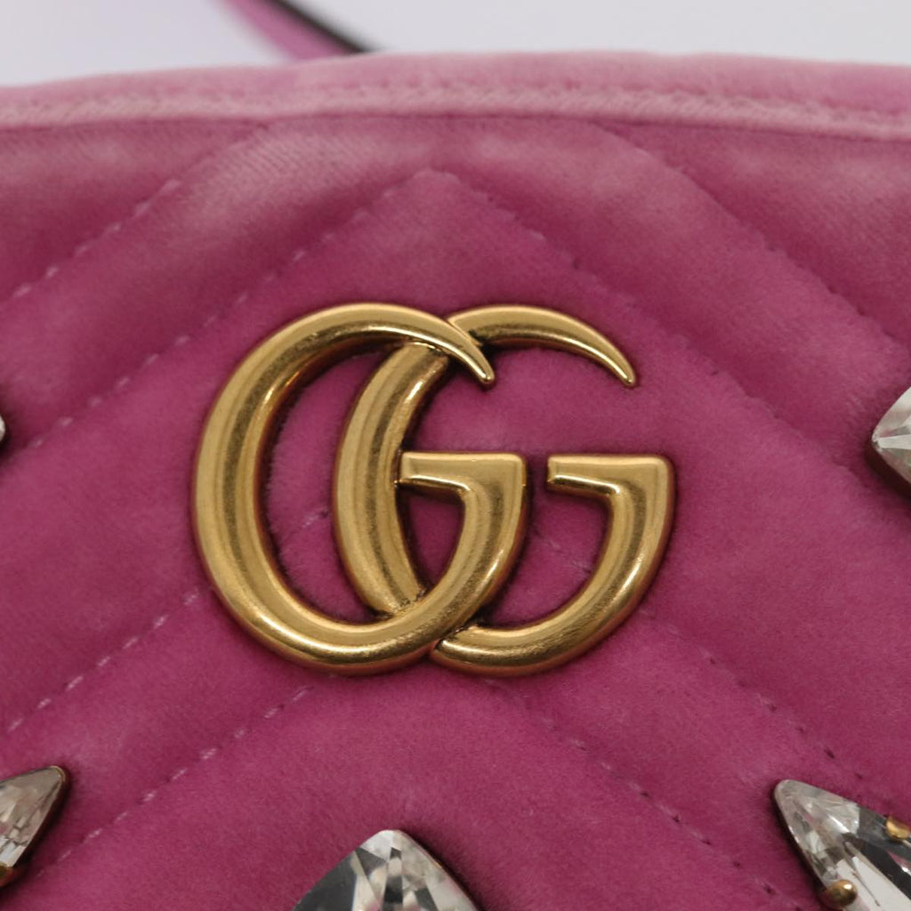 GUCCI GG Marmont Shoulder Bag Velor Pink Gold 448065 bs16891