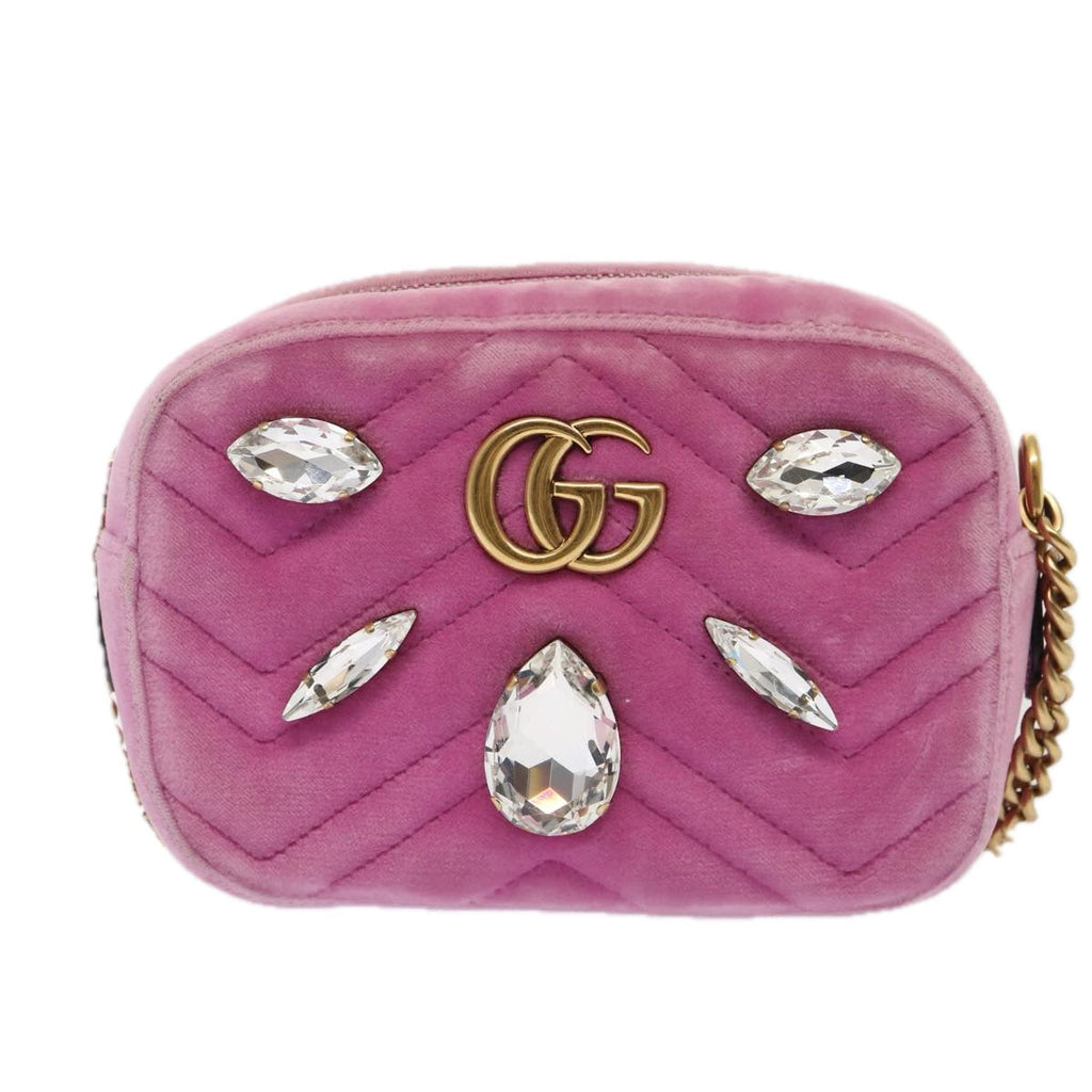 GUCCI GG Marmont Shoulder Bag Velor Pink Gold 448065 bs16891