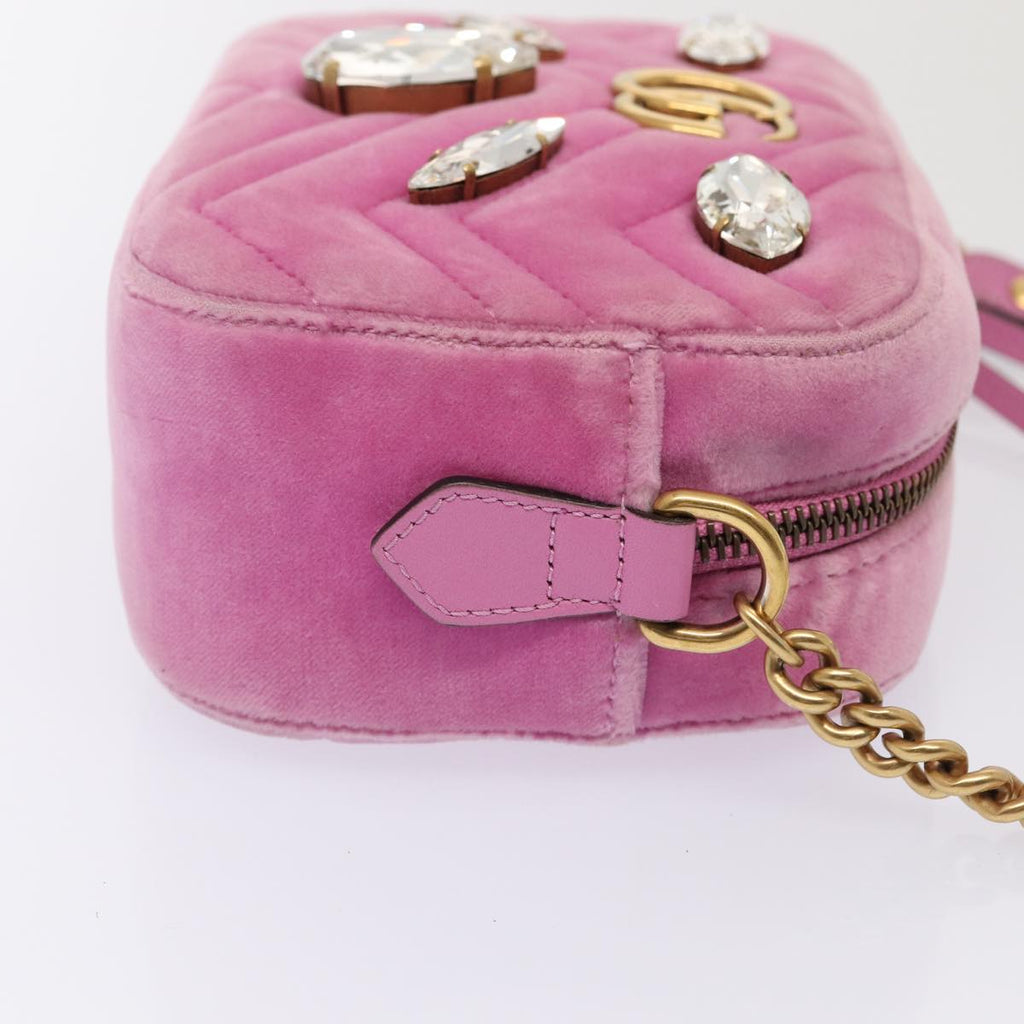 GUCCI GG Marmont Shoulder Bag Velor Pink Gold 448065 bs16891