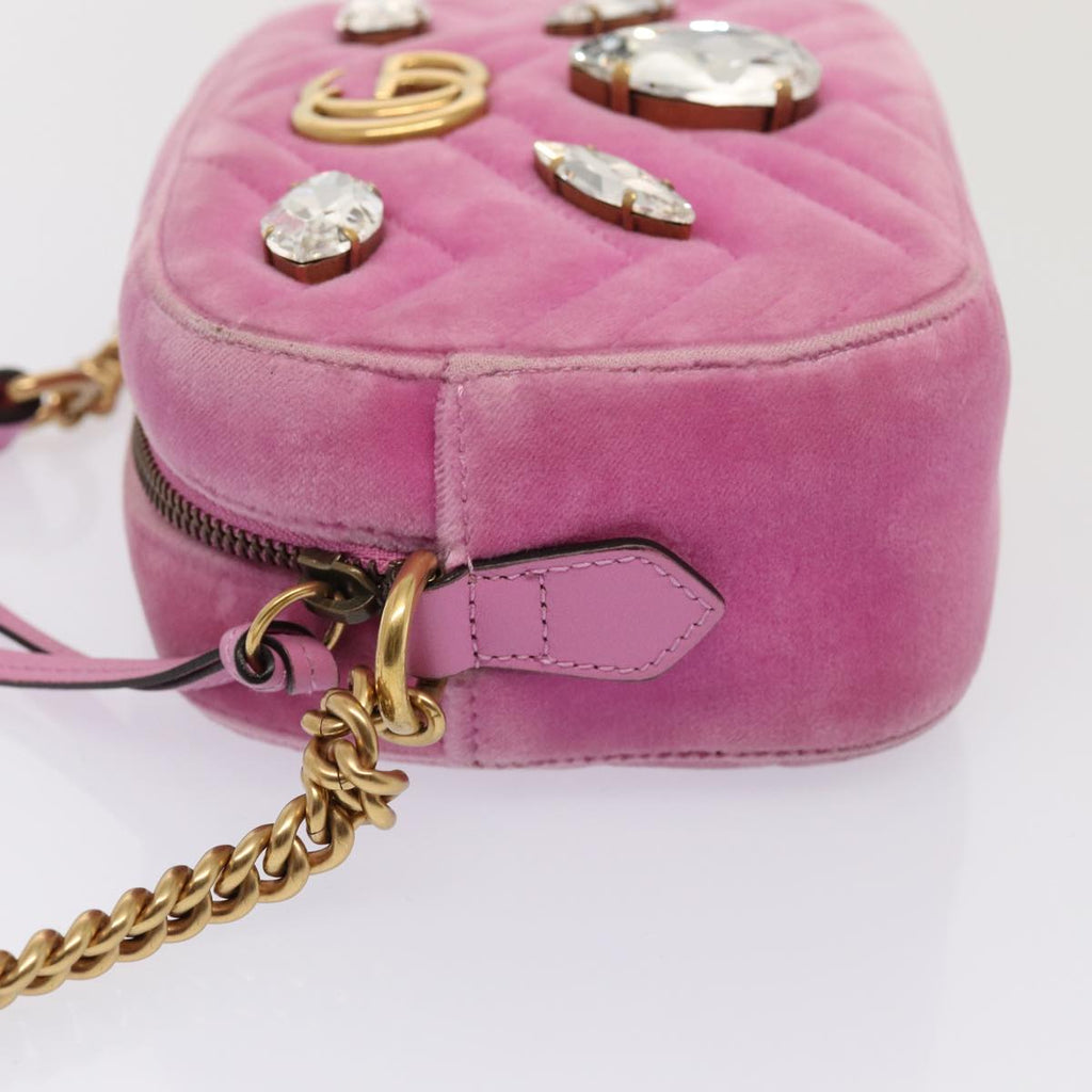 GUCCI GG Marmont Shoulder Bag Velor Pink Gold 448065 bs16891