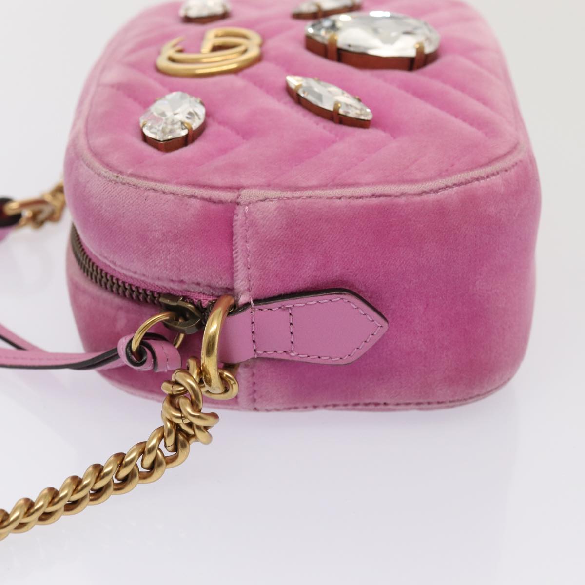 GUCCI GG Marmont Shoulder Bag Velor Pink Gold 448065 bs16891