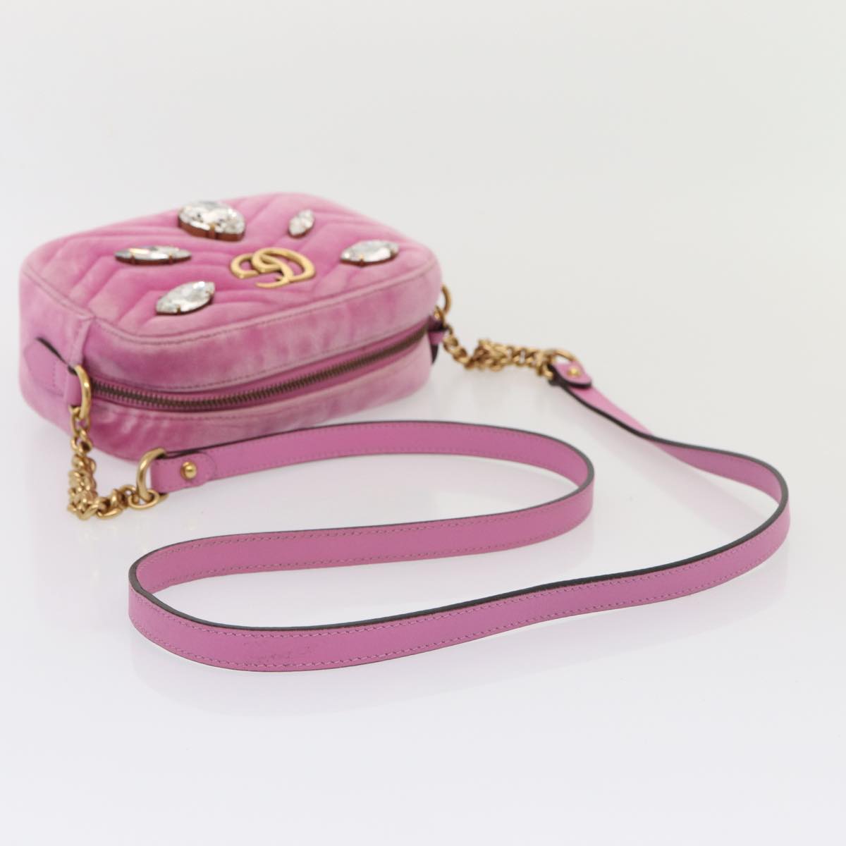 GUCCI GG Marmont Shoulder Bag Velor Pink Gold 448065 bs16891