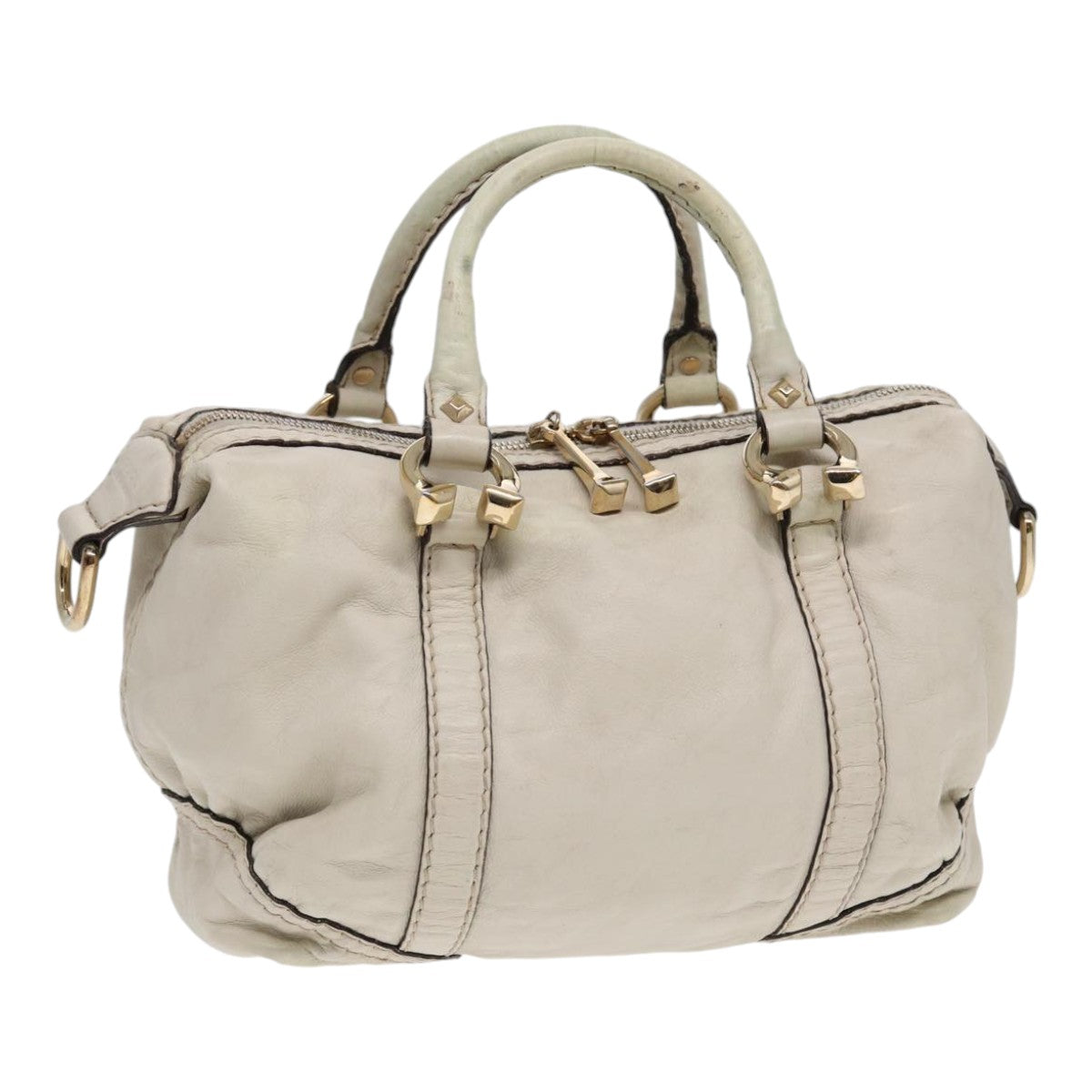 GUCCI Hand Bag Leather White Gold 189893 bs16895