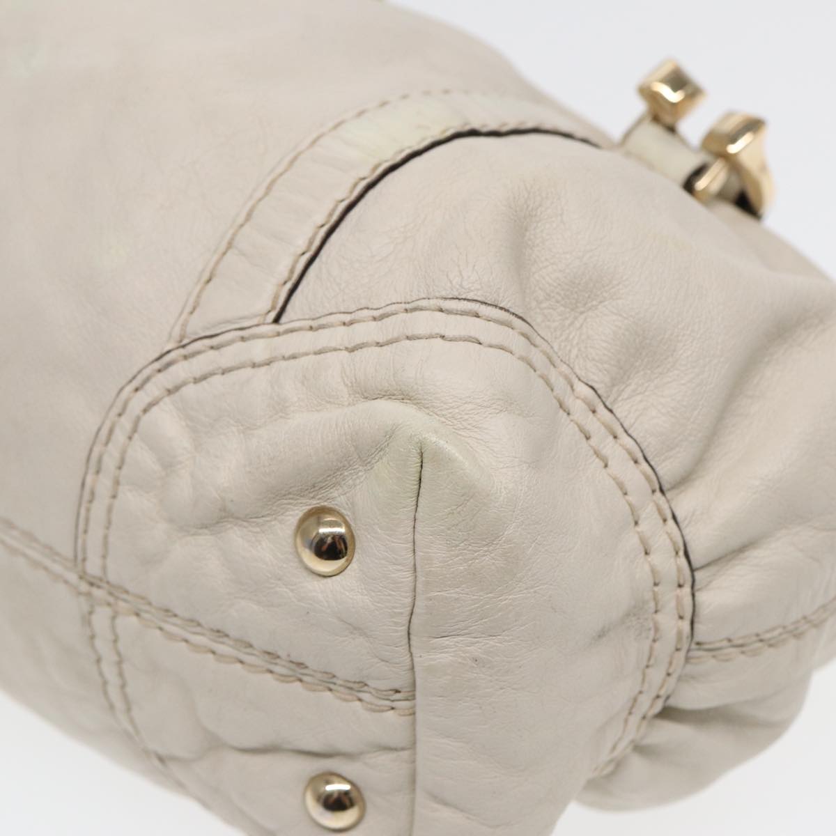 GUCCI Hand Bag Leather White Gold 189893 bs16895