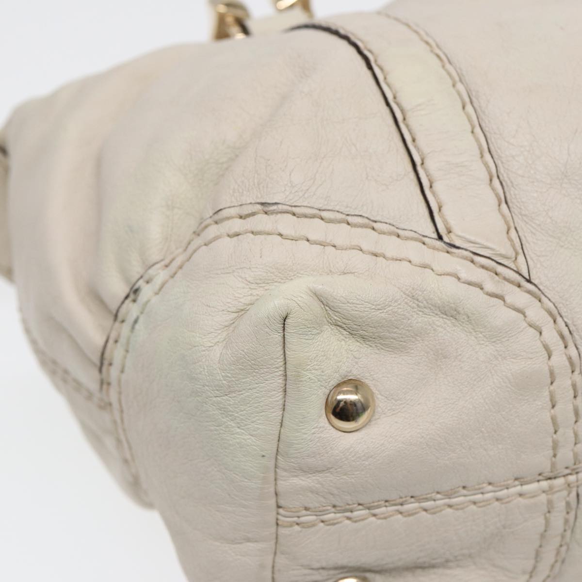GUCCI Hand Bag Leather White Gold 189893 bs16895