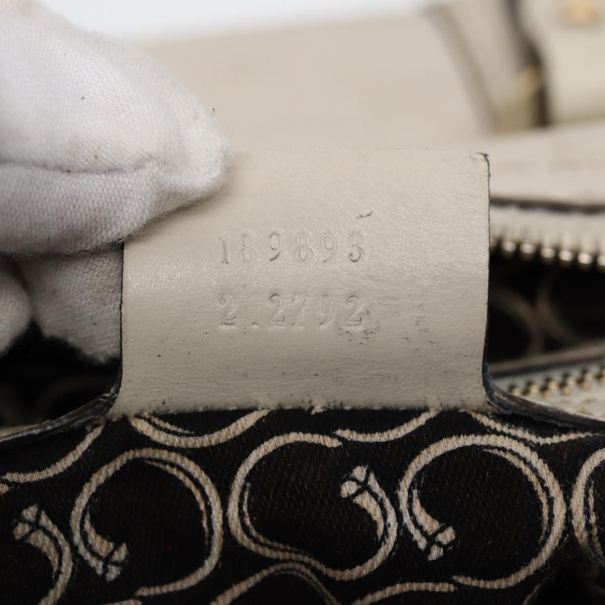 GUCCI Hand Bag Leather White Gold 189893 bs16895