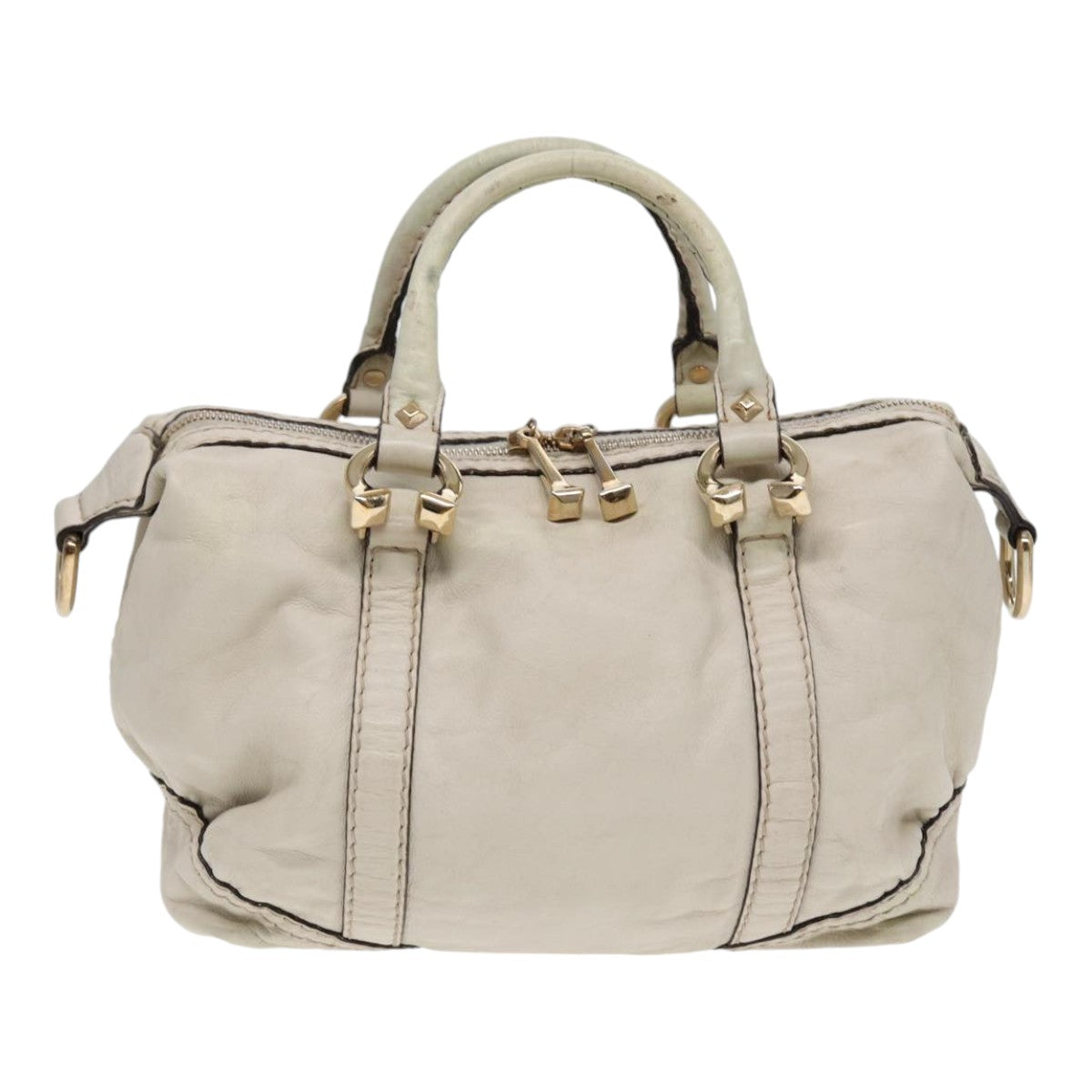 GUCCI Hand Bag Leather White Gold 189893 bs16895