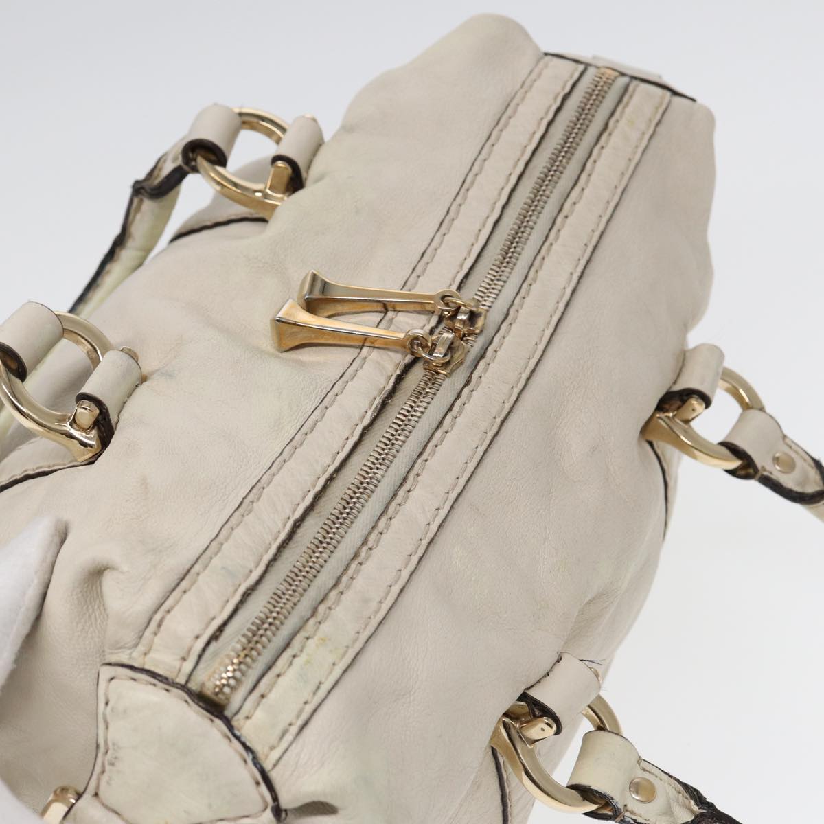 GUCCI Hand Bag Leather White Gold 189893 bs16895