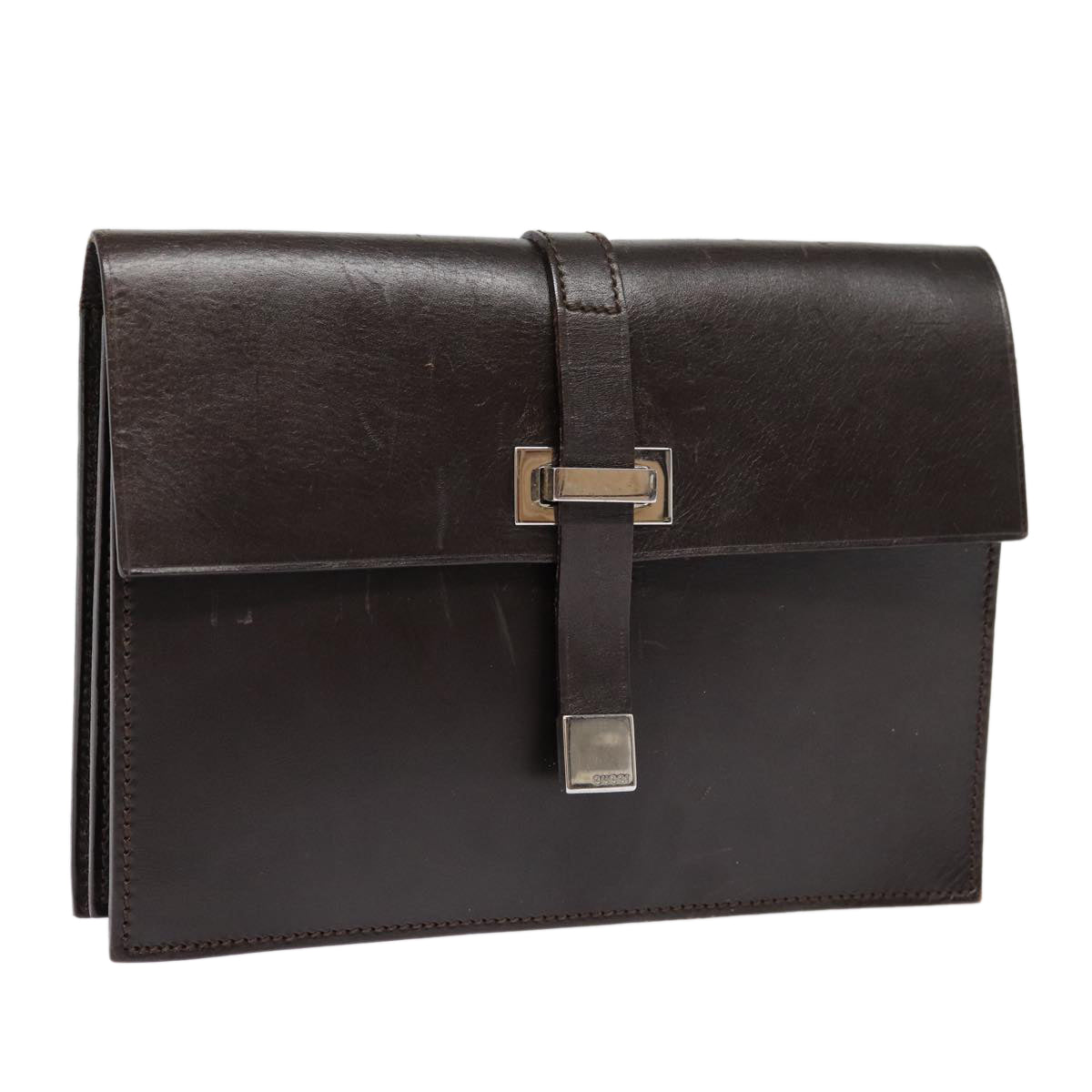GUCCI Clutch Bag Leather Brown bs16896