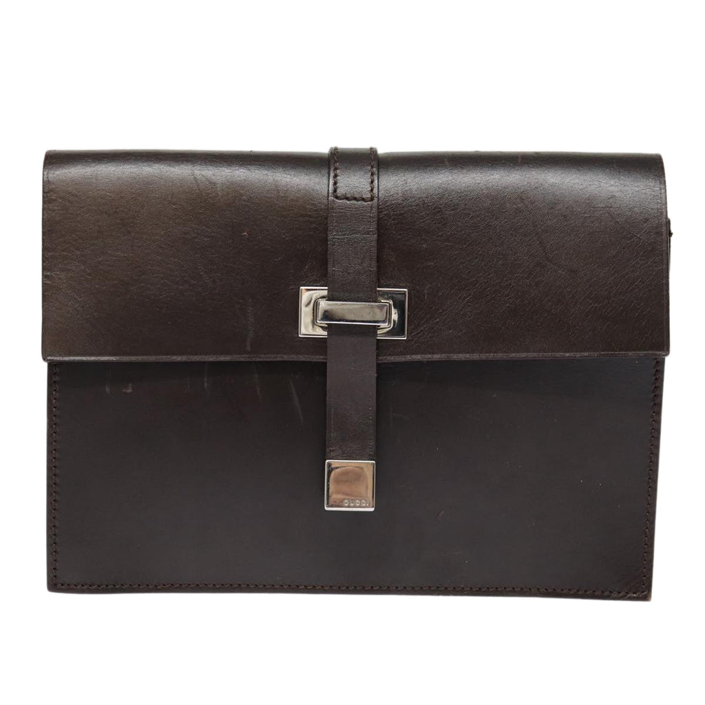 GUCCI Clutch Bag Leather Brown bs16896