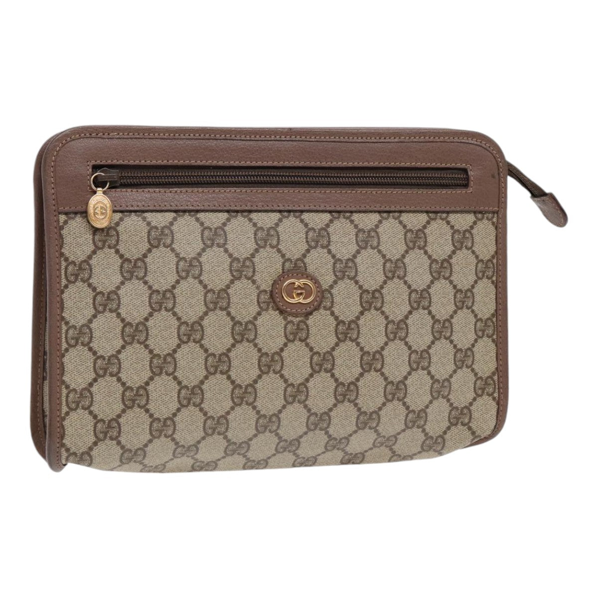 GUCCI GG Supreme Clutch Bag PVC Leather Beige Gold 014 115 6063 bs16898