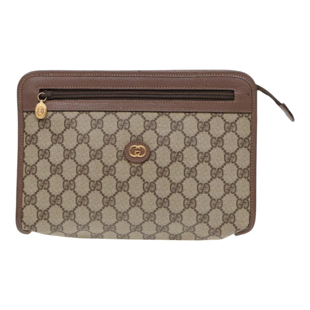 GUCCI GG Supreme Clutch Bag PVC Leather Beige Gold 014 115 6063 bs16898