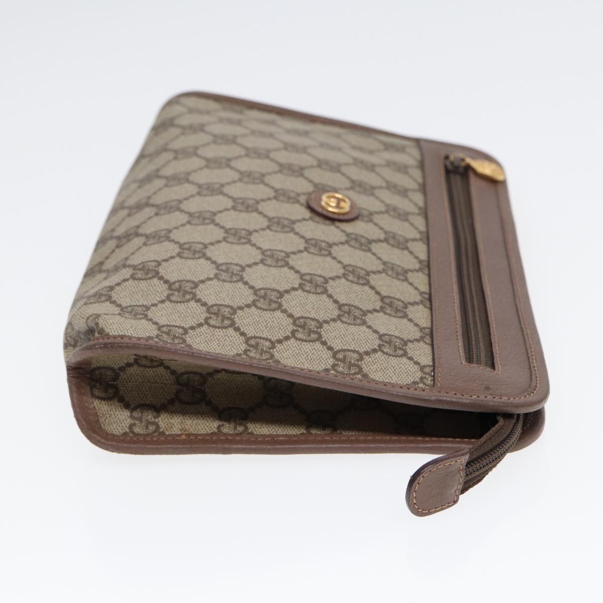 GUCCI GG Supreme Clutch Bag PVC Leather Beige Gold 014 115 6063 bs16898