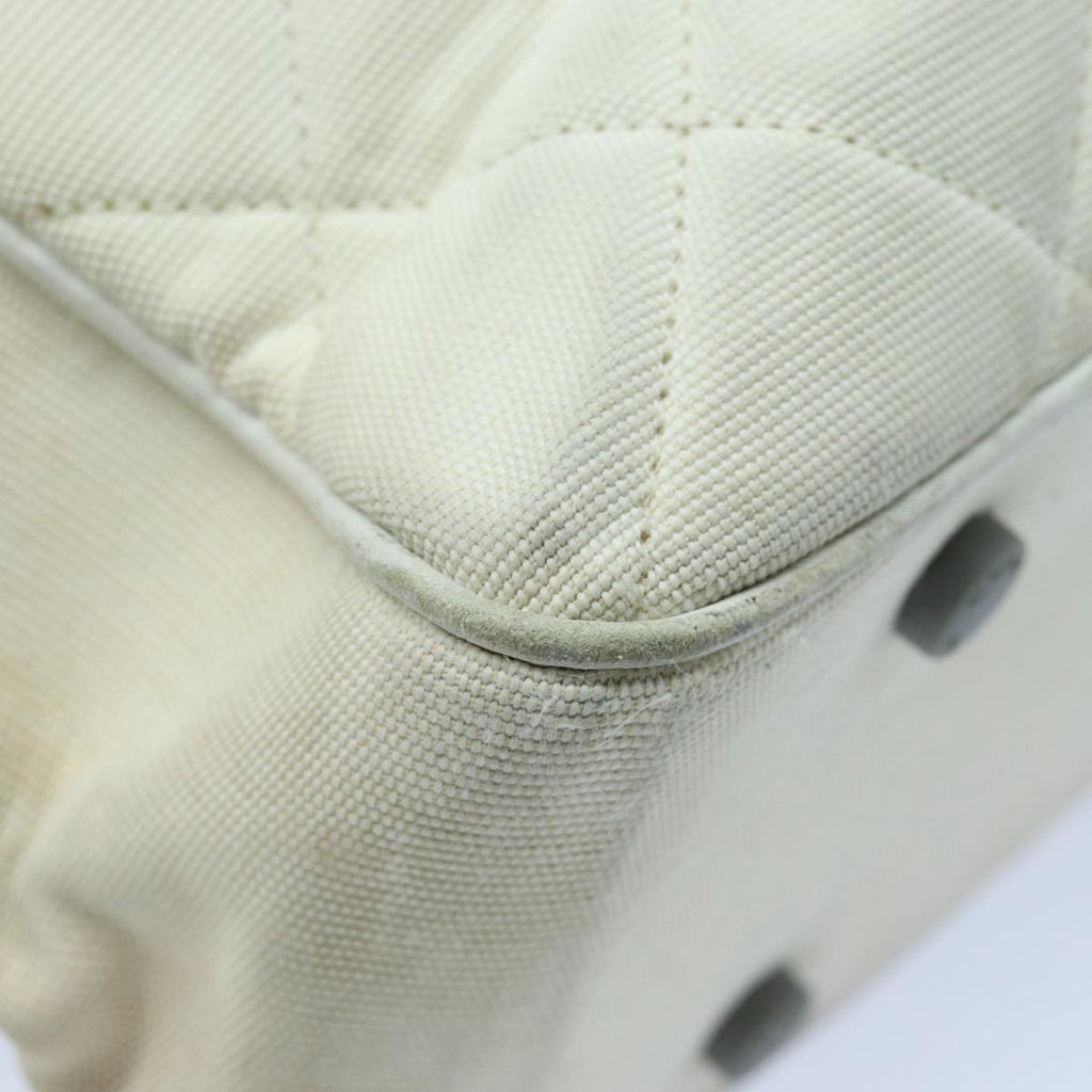 CHANEL Hand Bag Canvas White Silver CC bs16919