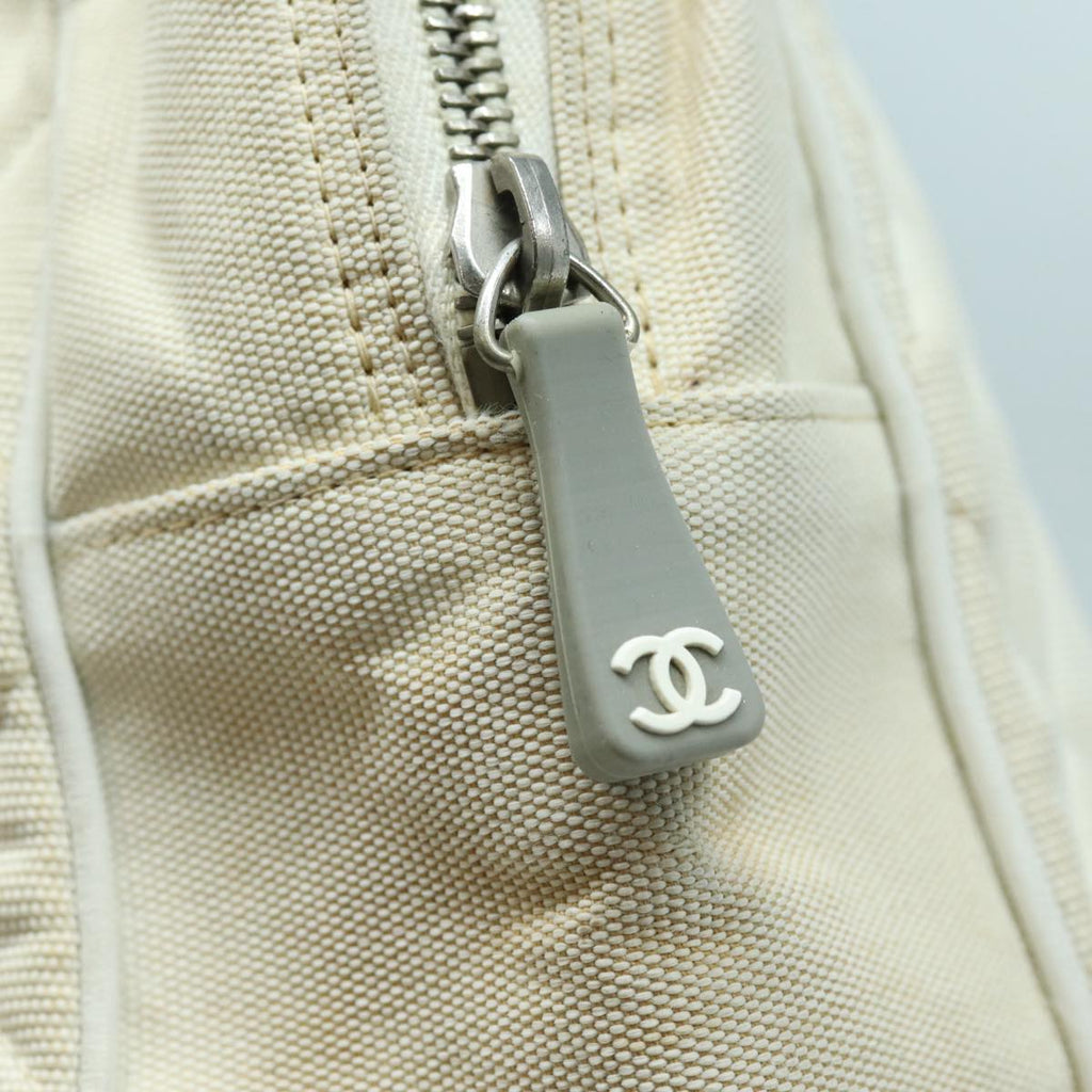 CHANEL Hand Bag Canvas White Silver CC bs16919