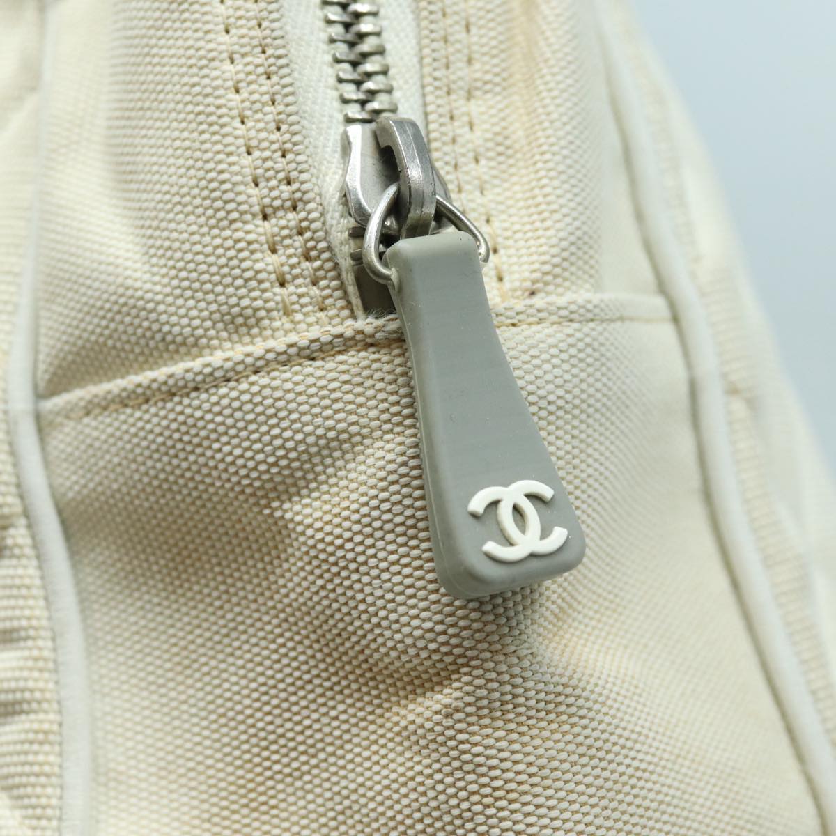 CHANEL Hand Bag Canvas White Silver CC bs16919
