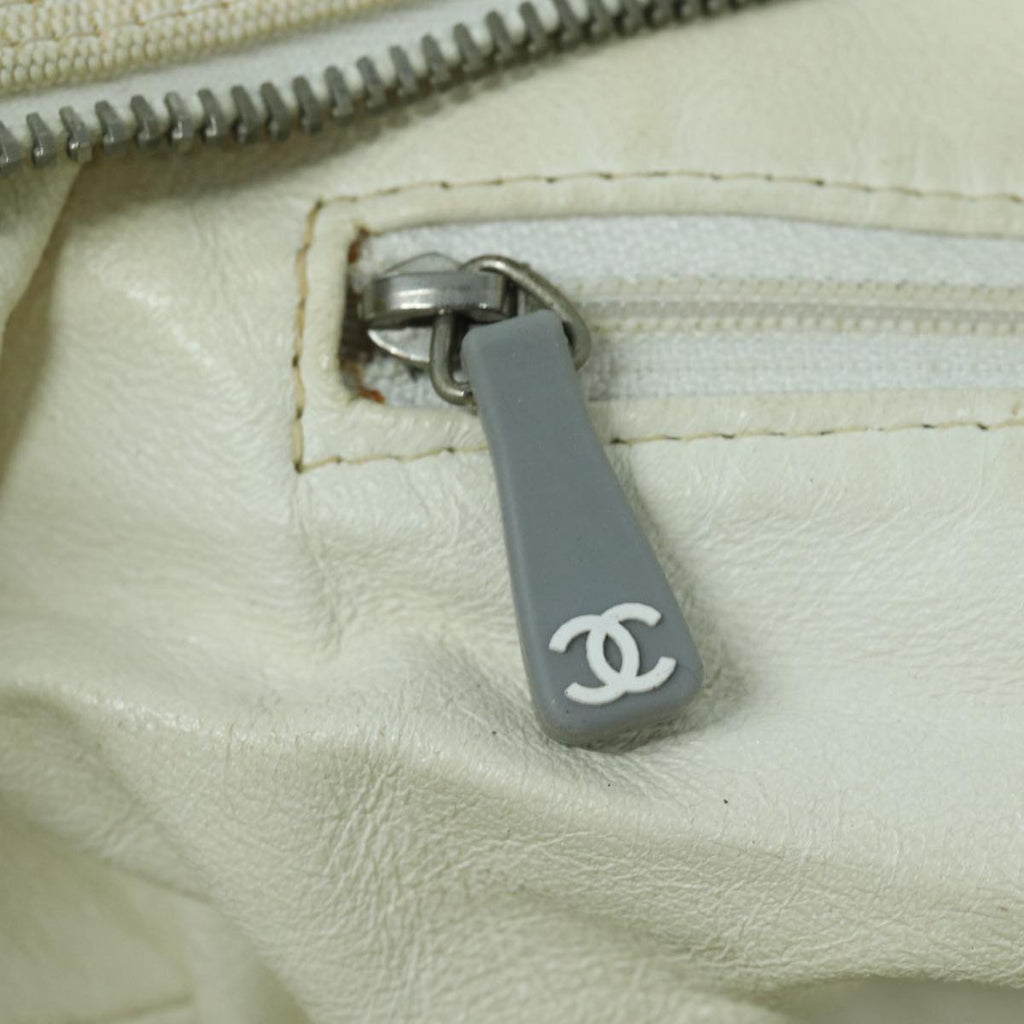 CHANEL Hand Bag Canvas White Silver CC bs16919