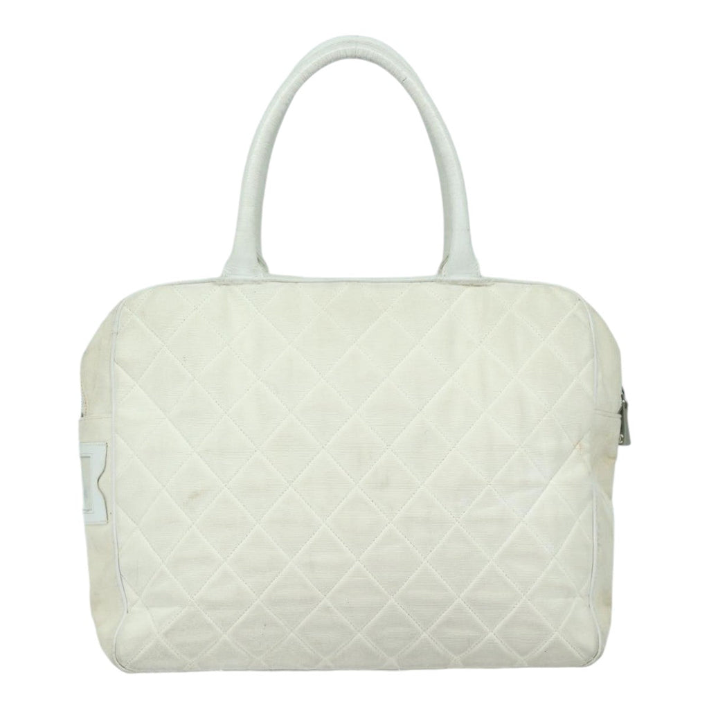 CHANEL Hand Bag Canvas White Silver CC bs16919