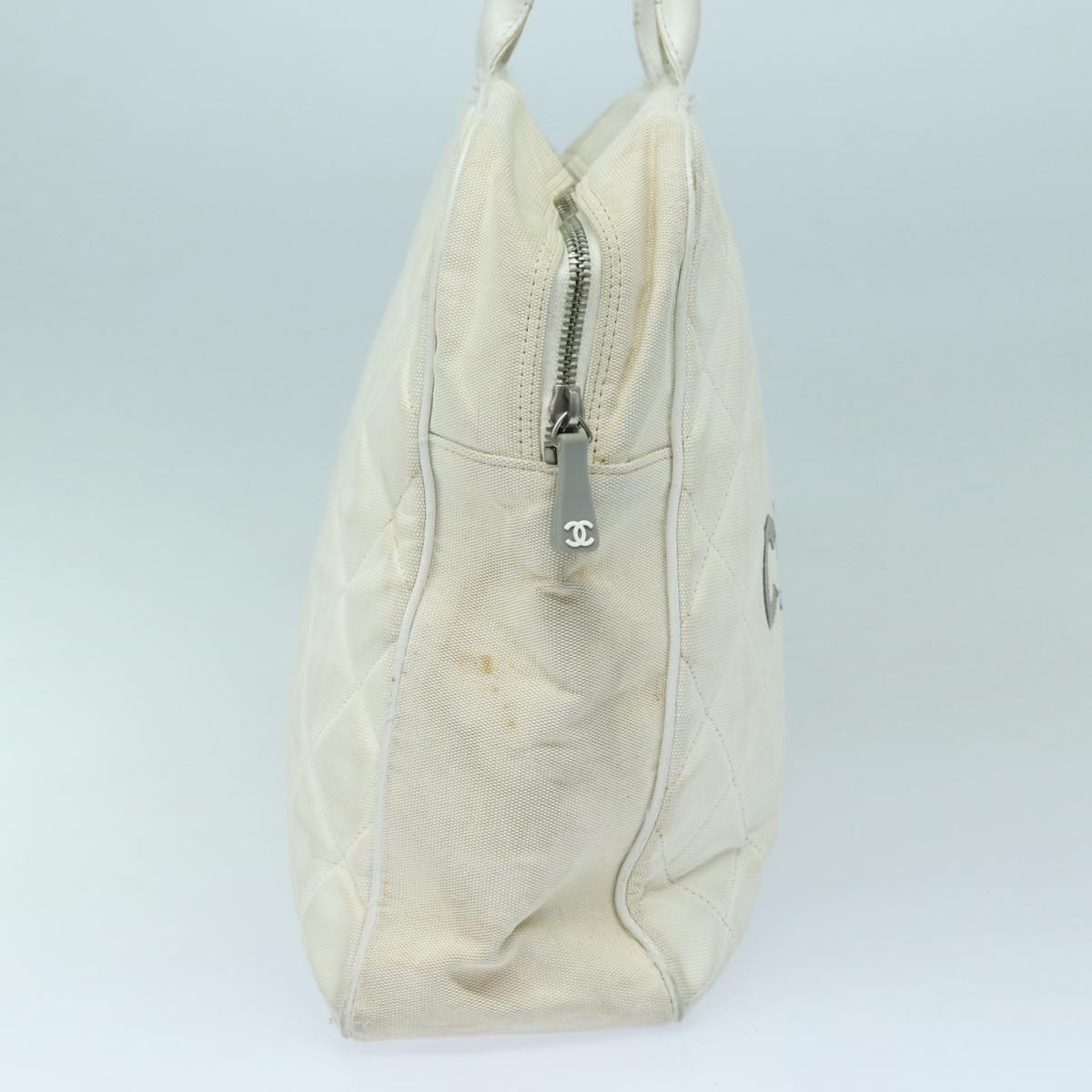 CHANEL Hand Bag Canvas White Silver CC bs16919