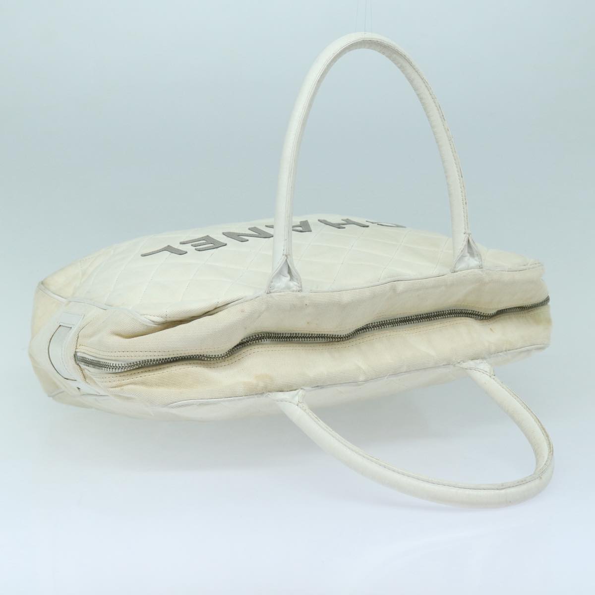 CHANEL Hand Bag Canvas White Silver CC bs16919