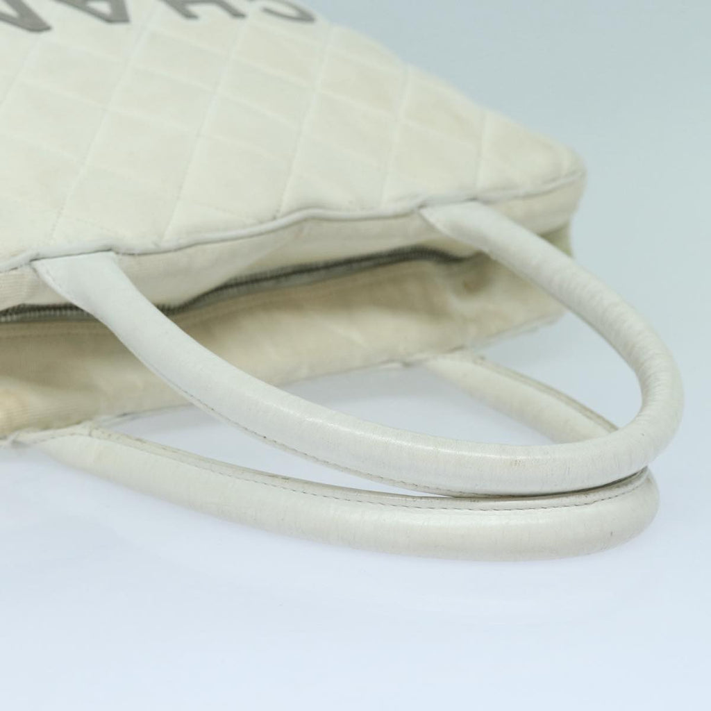 CHANEL Hand Bag Canvas White Silver CC bs16919