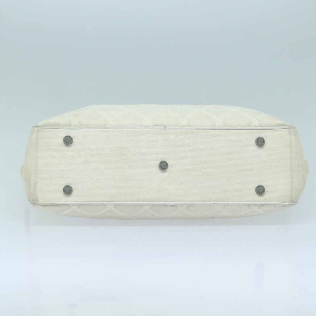 CHANEL Hand Bag Canvas White Silver CC bs16919