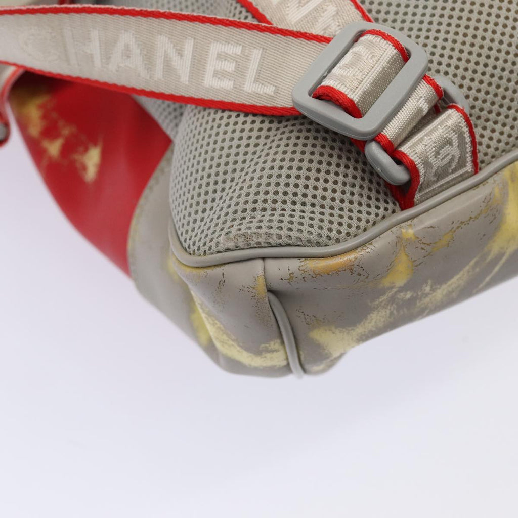 CHANEL Sports Line Backpack Vinyl Red Gray CC bs16920
