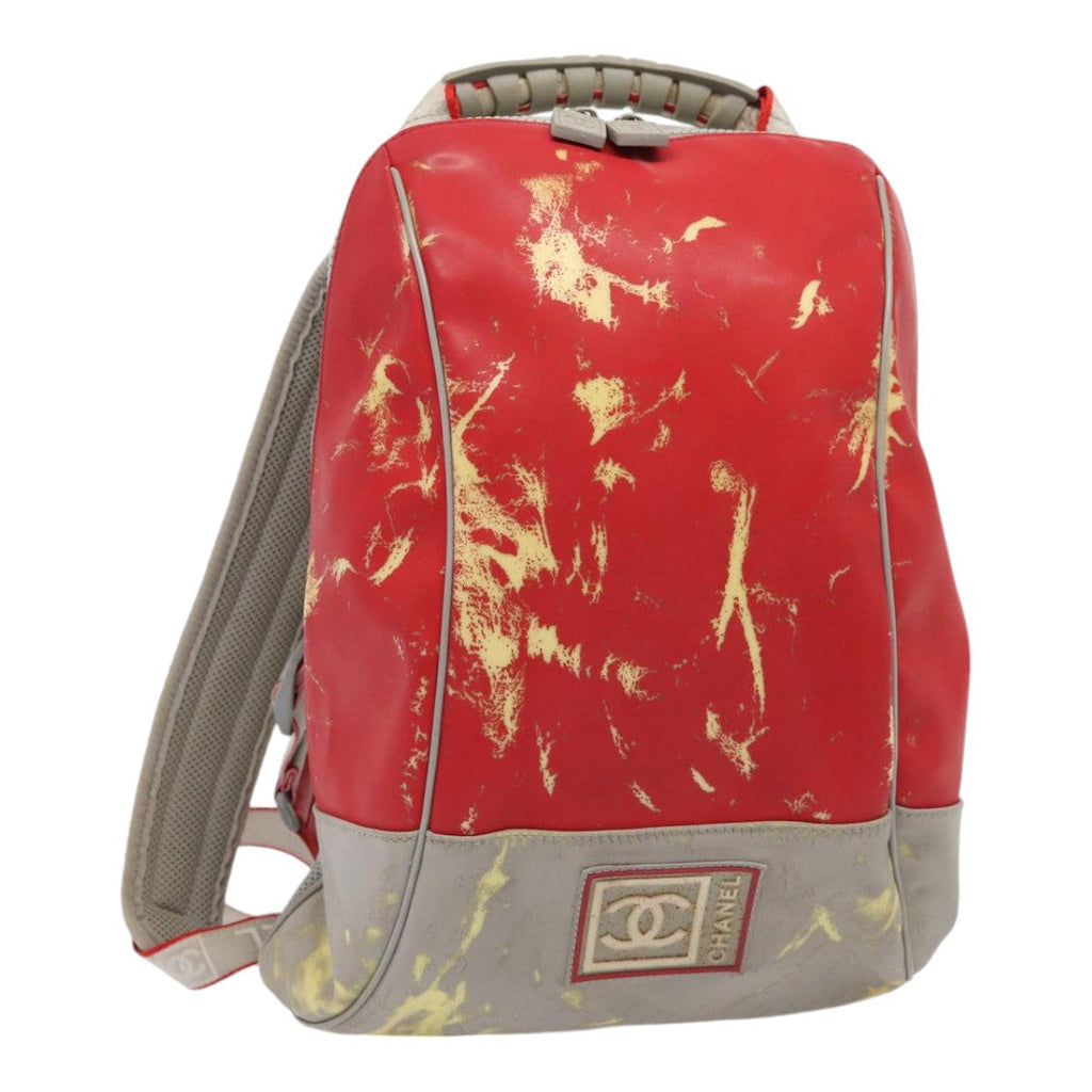 CHANEL Sports Line Backpack Vinyl Red Gray CC bs16920