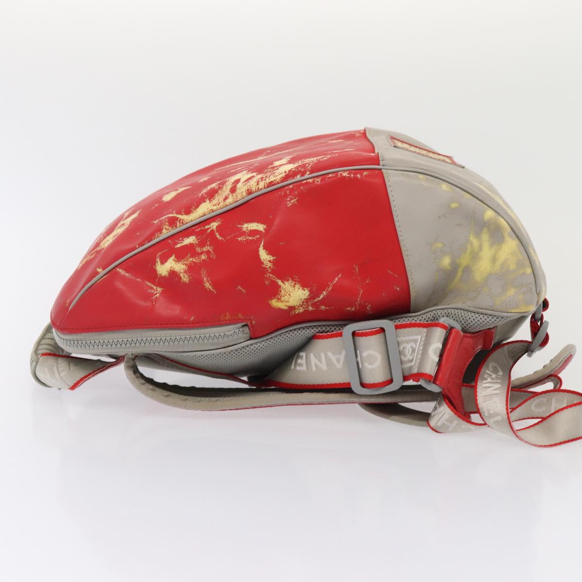 CHANEL Sports Line Backpack Vinyl Red Gray CC bs16920