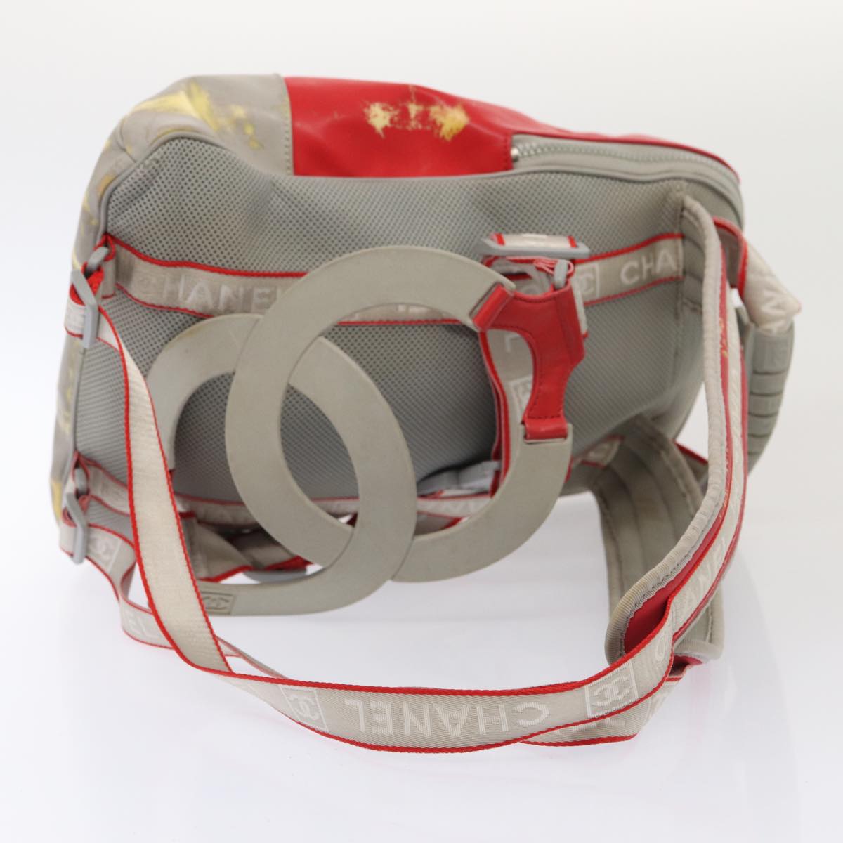 CHANEL Sports Line Backpack Vinyl Red Gray CC bs16920