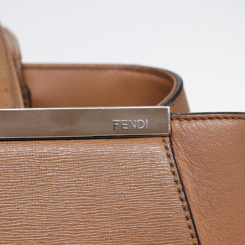 FENDI Hand Bag Leather 2way Beige Silver bs16933