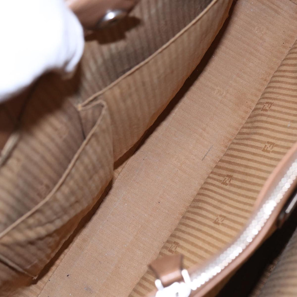 FENDI Hand Bag Leather 2way Beige Silver bs16933