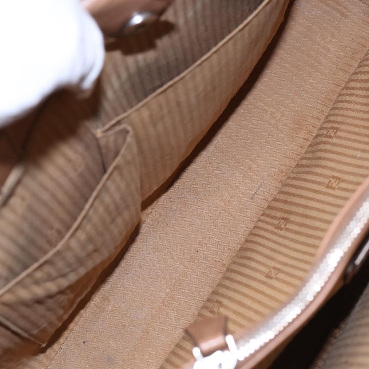 FENDI Hand Bag Leather 2way Beige Silver bs16933
