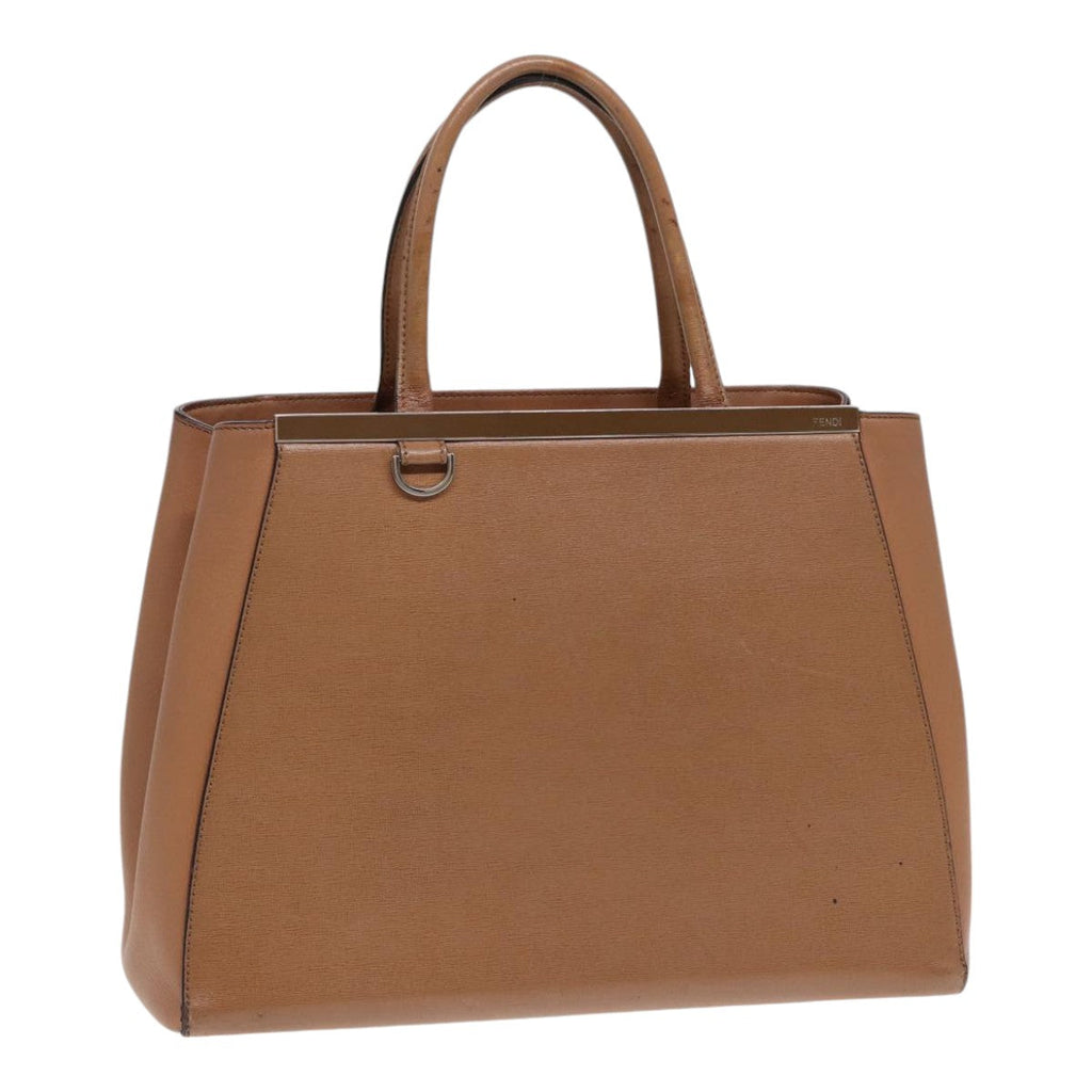 FENDI Hand Bag Leather 2way Beige Silver bs16933