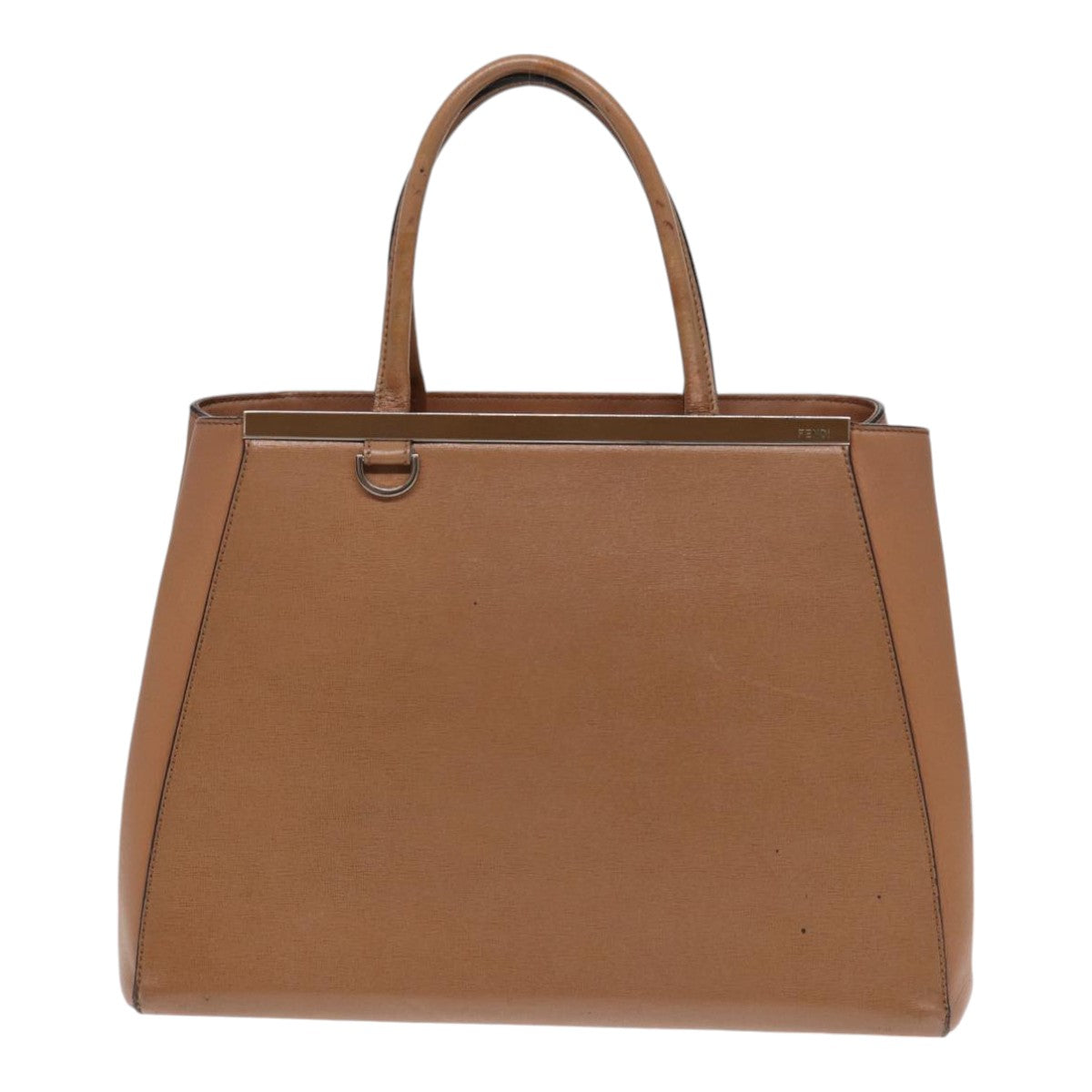 FENDI Hand Bag Leather 2way Beige Silver bs16933