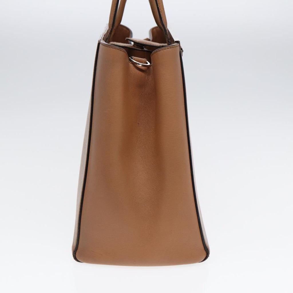 FENDI Hand Bag Leather 2way Beige Silver bs16933