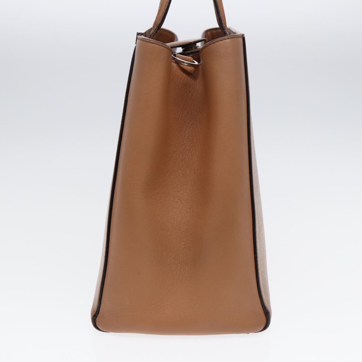 FENDI Hand Bag Leather 2way Beige Silver bs16933
