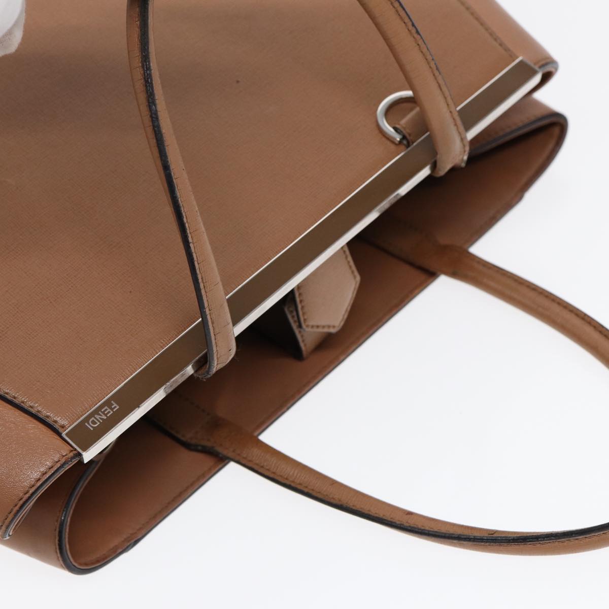FENDI Hand Bag Leather 2way Beige Silver bs16933