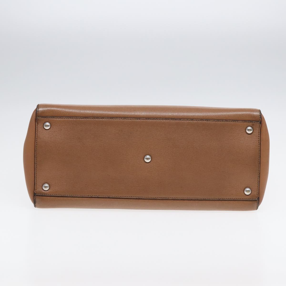 FENDI Hand Bag Leather 2way Beige Silver bs16933
