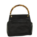 GUCCI Bamboo Hand Bag Leather Black Gold 000 3444 0580 bs16978