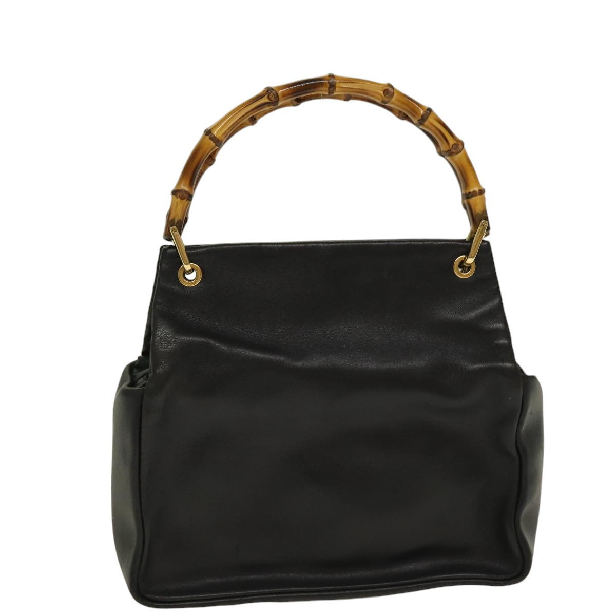 GUCCI Bamboo Hand Bag Leather Black Gold 000 3444 0580 bs16978
